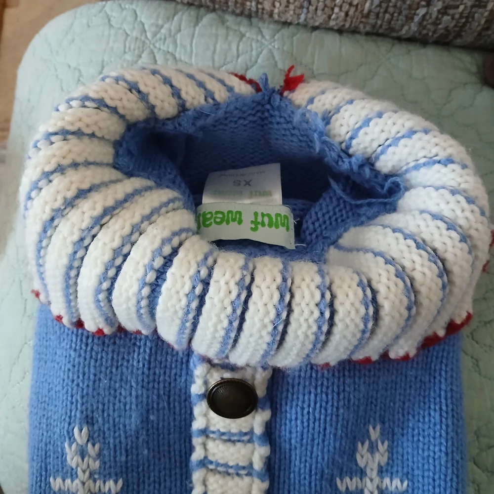 Striped Blue Dog Sweater with Nautical Anchors - Picture 10 of 10